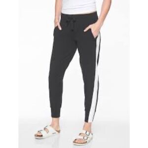 Athleta Women’s Metro Track Trim Jogger Black Pants White Side Stripe Size Small